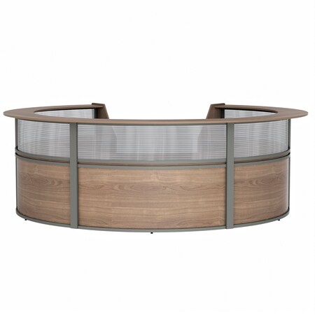 Linea Italia Reception Desk 11.1 ft D X 46 in H, 11.8 ft W X Thermofused Laminate, Clear, Walnut ZUI319